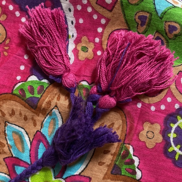 Barcelona Pink Colorful Floral Tassel Scarf - Picture 10 of 10